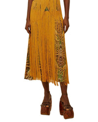 Farm Rio Pineapple Tapestry Fringe Midi Skirt