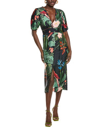 Farm Rio Midnight Macaw Fiesta V Neckline Midi Dress