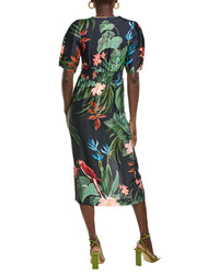 Farm Rio Midnight Macaw Fiesta V Neckline Midi Dress