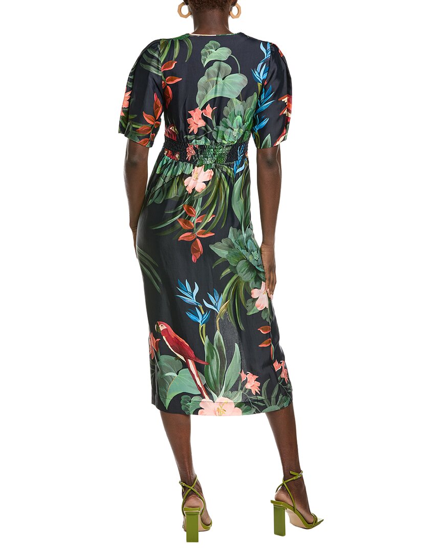 Farm Rio Midnight Macaw Fiesta V Neckline Midi Dress