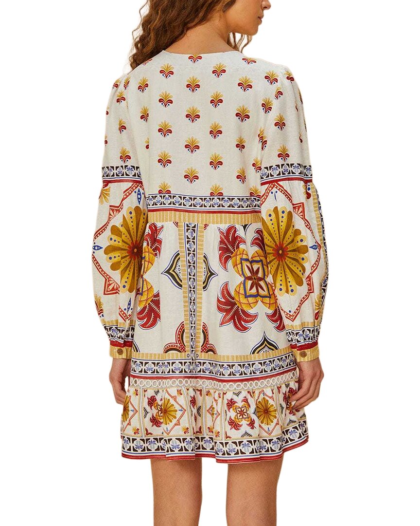 Farm Rio Linen-Blend Marys Tiles Mini Dress