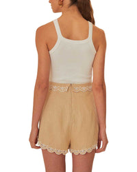 Farm Rio Linen Khaki Embroidered Short