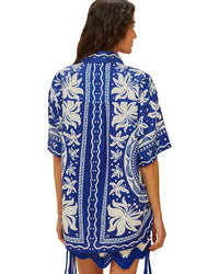 Farm Rio Linen-Blend Ocean Scarf Shirt