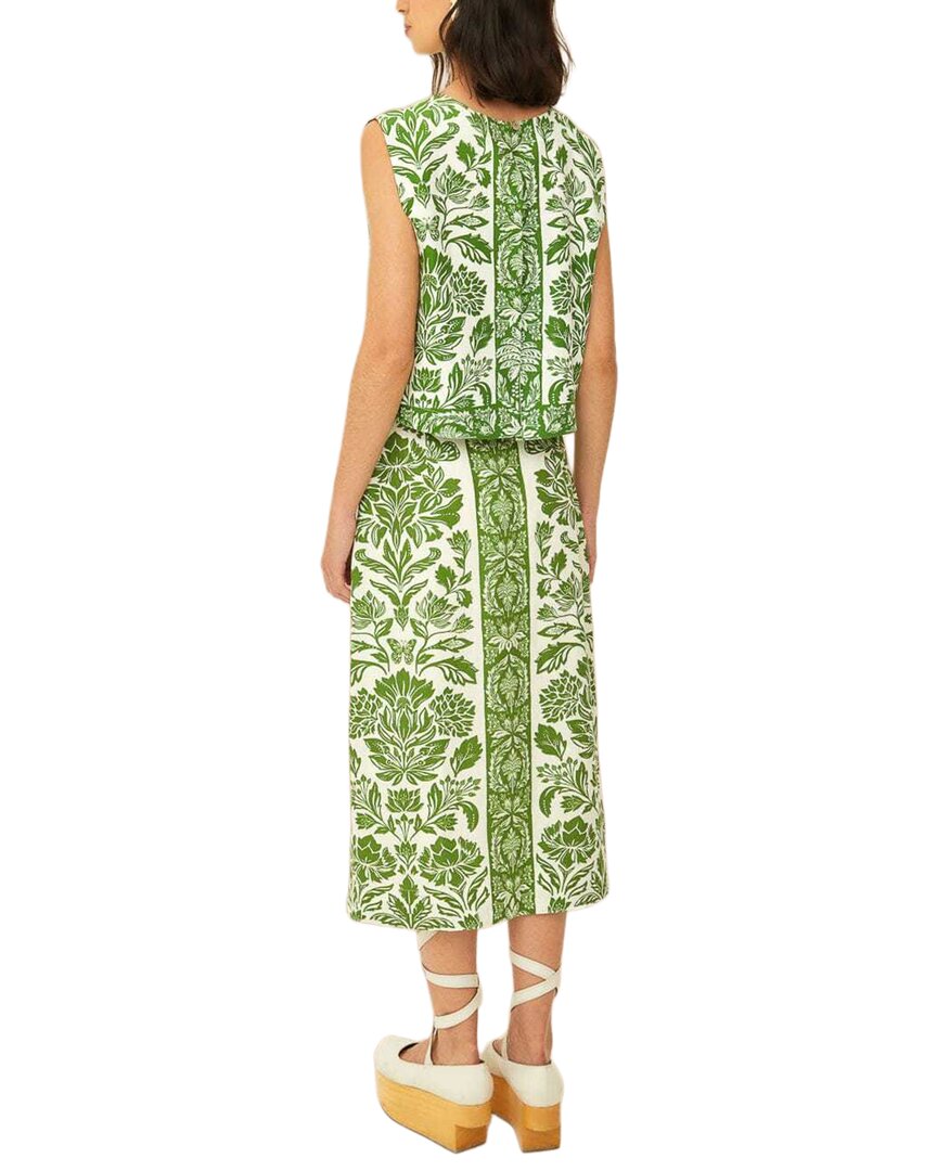 Farm Rio Linen-Blend Delicate Tapestry Midi Skirt