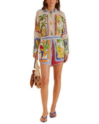 Farm Rio Linen-Blend Tropical Destination Short