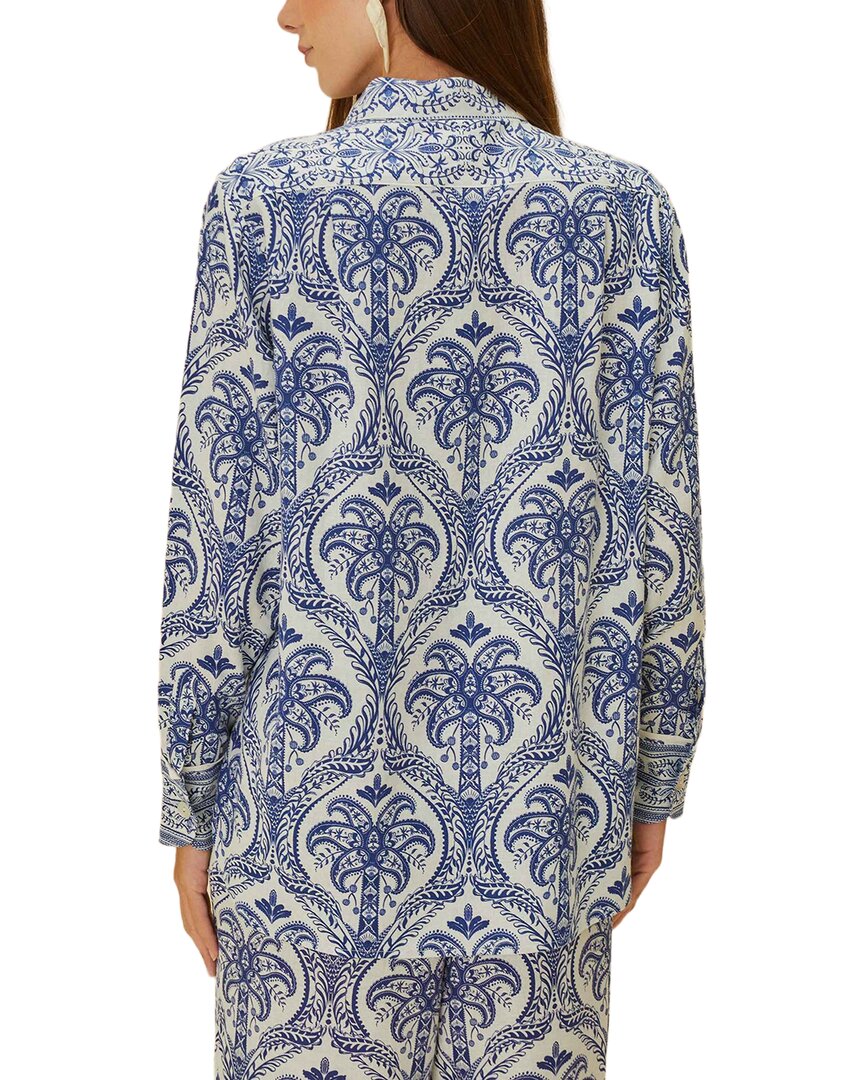 Farm Rio Linen-Blend Tropical Cameo Pajama Shirt