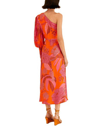 Farm Rio Dewdrop Floral One Shoulder Midi Dress