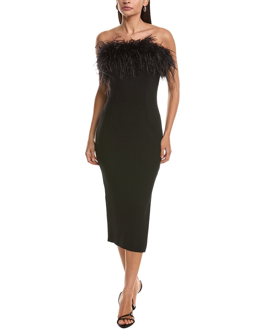 Milly Robena Feather Embellished Ribbed Midi Dress