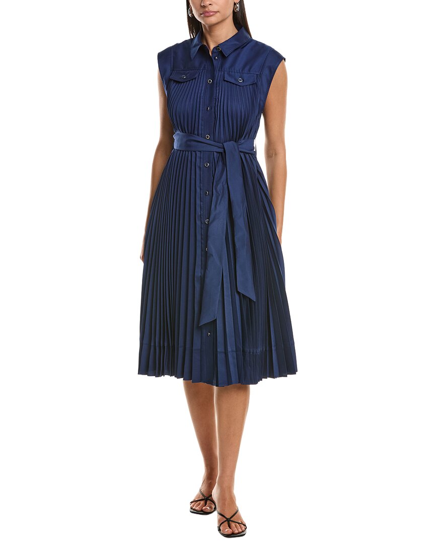 Milly Johanna Pleated Twill Midi Dress