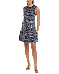 Milly Tile Wave Jacquard Knit Mini Flare Dress