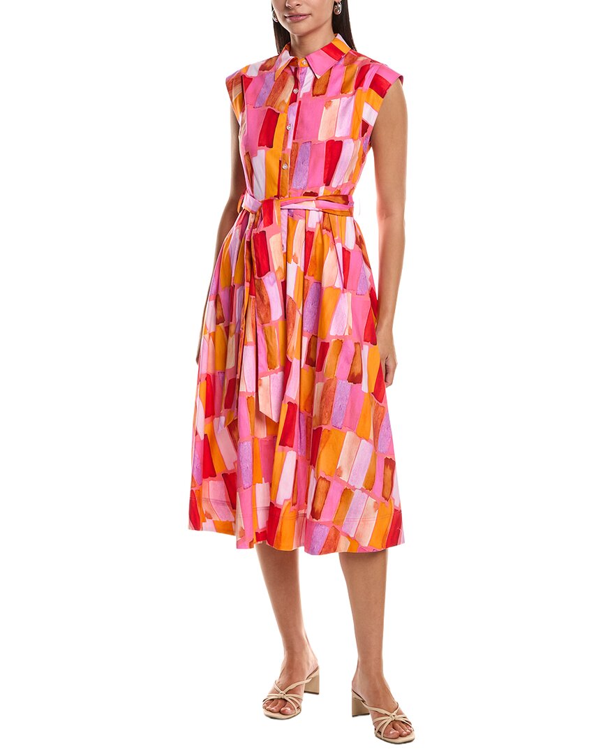 Milly Jules Sunset Tile Poplin Midi Dress