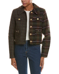 Avec Les Filles Mixed Pattern Wool-Blend Cropped Jacket
