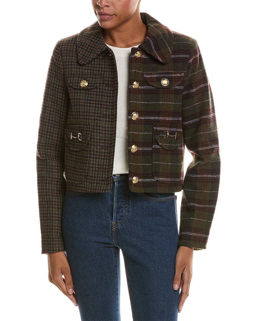 Avec Les Filles Mixed Pattern Wool-Blend Cropped Jacket