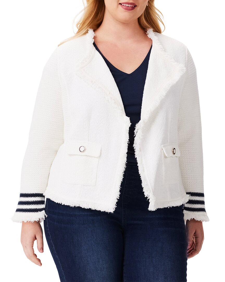 Nic+Zoe Plus Subtle Stripe Fringe Mix Knit Jacket