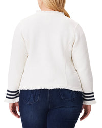 Nic+Zoe Plus Subtle Stripe Fringe Mix Knit Jacket