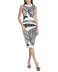 Gracia Abstract Pattern Racer Neck Fitted Knit Midi Dress