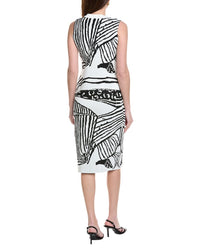 Gracia Abstract Pattern Racer Neck Fitted Knit Midi Dress