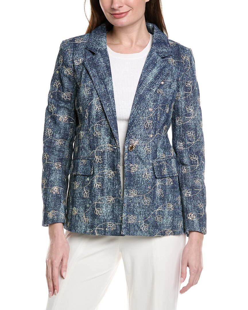 Gracia Flower Embroidered Denim Blazer