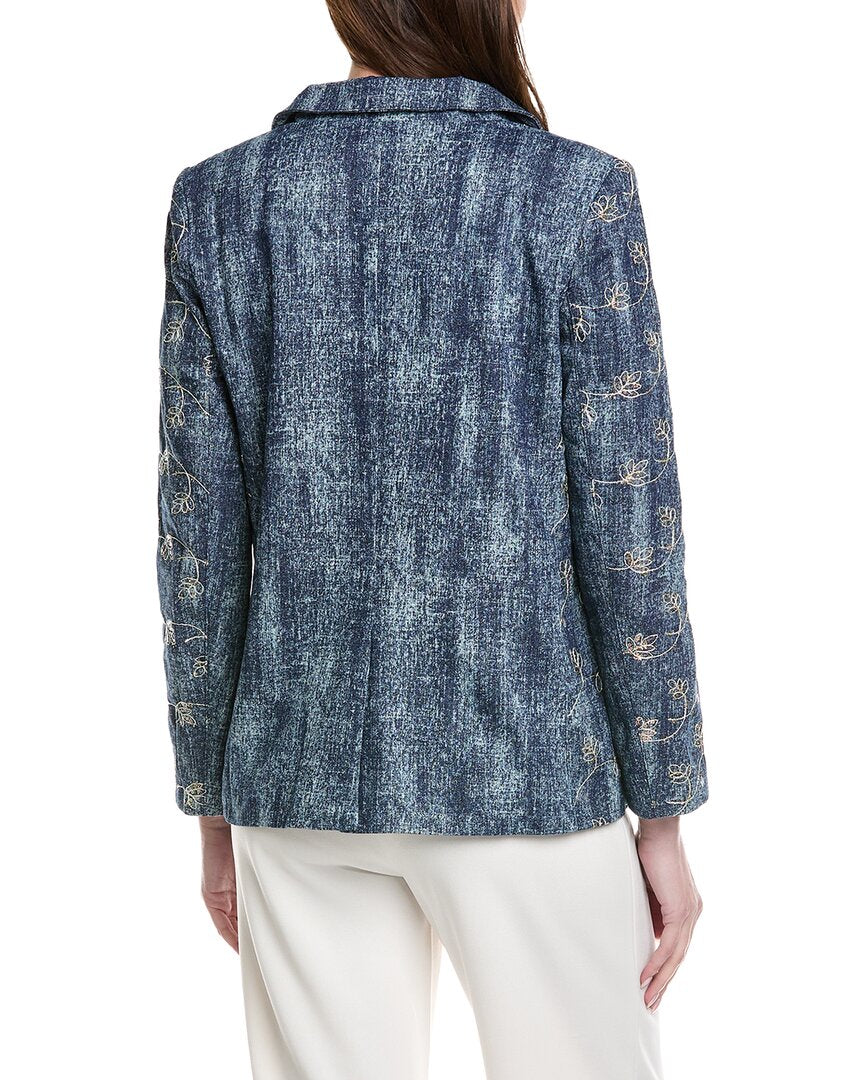 Gracia Flower Embroidered Denim Blazer