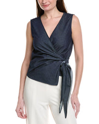 Gracia V-Neck Wrap Over Sleeveless Denim Top