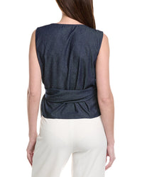 Gracia V-Neck Wrap Over Sleeveless Denim Top
