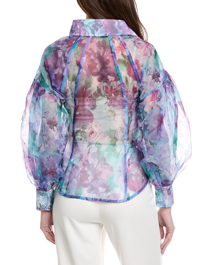 Gracia Floral Print Mesh Puffed Sleeve Shirt Top