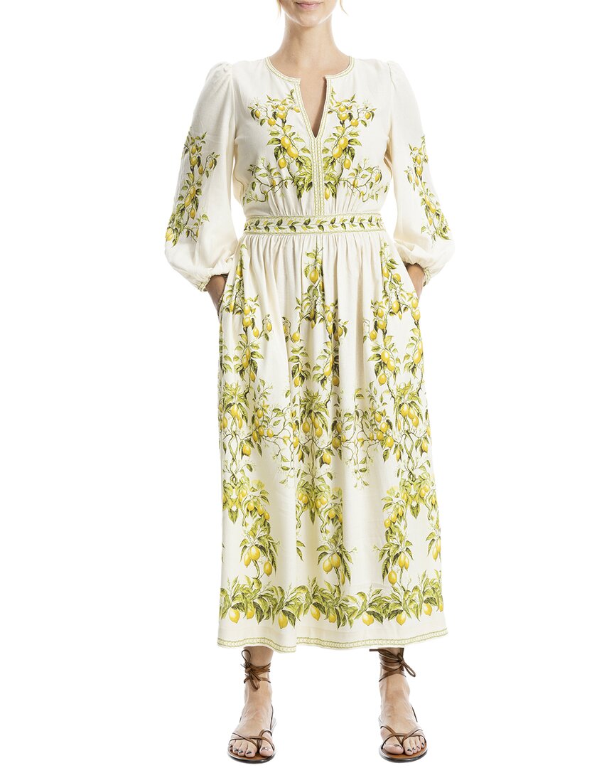 Max Studio Puff Sleeve V-Neck Linen-Blend Maxi Dress