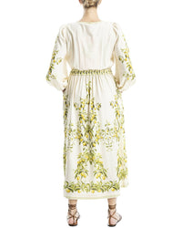 Max Studio Puff Sleeve V-Neck Linen-Blend Maxi Dress