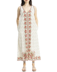 Max Studio V-Neck Linen-Blend Maxi Dress