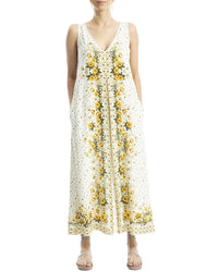Max Studio V-Neck Linen-Blend Maxi Dress