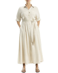 Max Studio Large Roll Sleeve Belted Dress