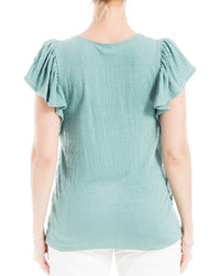 Max Studio Flutter Sleeve Crinkle Jersey Top
