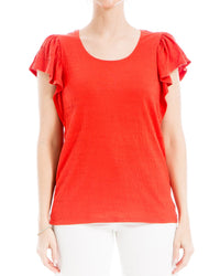Max Studio Flutter Sleeve Crinkle Jersey Top