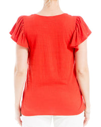 Max Studio Flutter Sleeve Crinkle Jersey Top