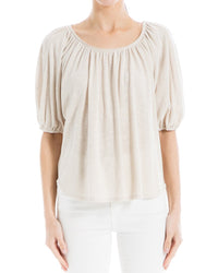 Max Studio Bubble Sleeve Linen-Blend Top