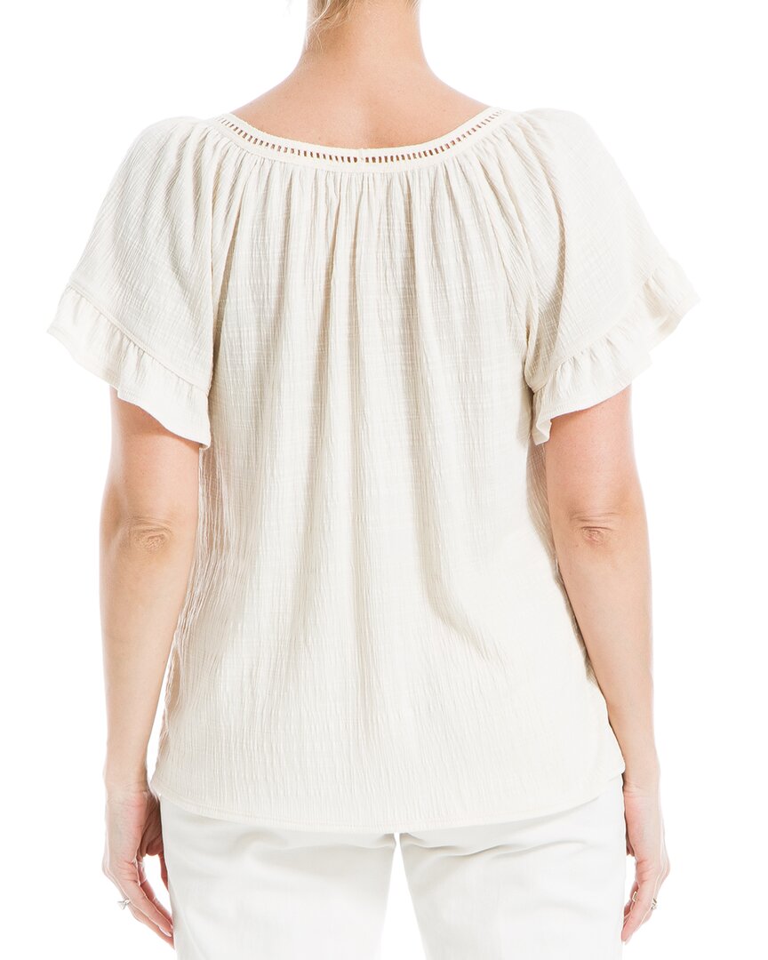 Max Studio Flutter Sleeve Crochet Yoke Knit Top