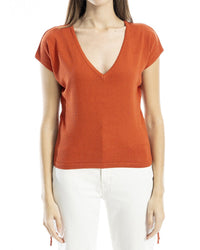 Max Studio Ruched Cap Sleeve Linen-Blend Sweater