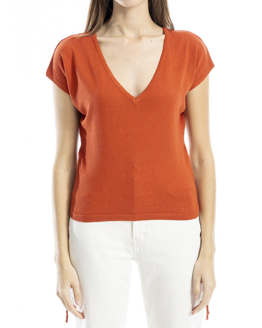 Max Studio Ruched Cap Sleeve Linen-Blend Sweater