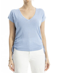Max Studio Ruched Cap Sleeve Linen-Blend Sweater