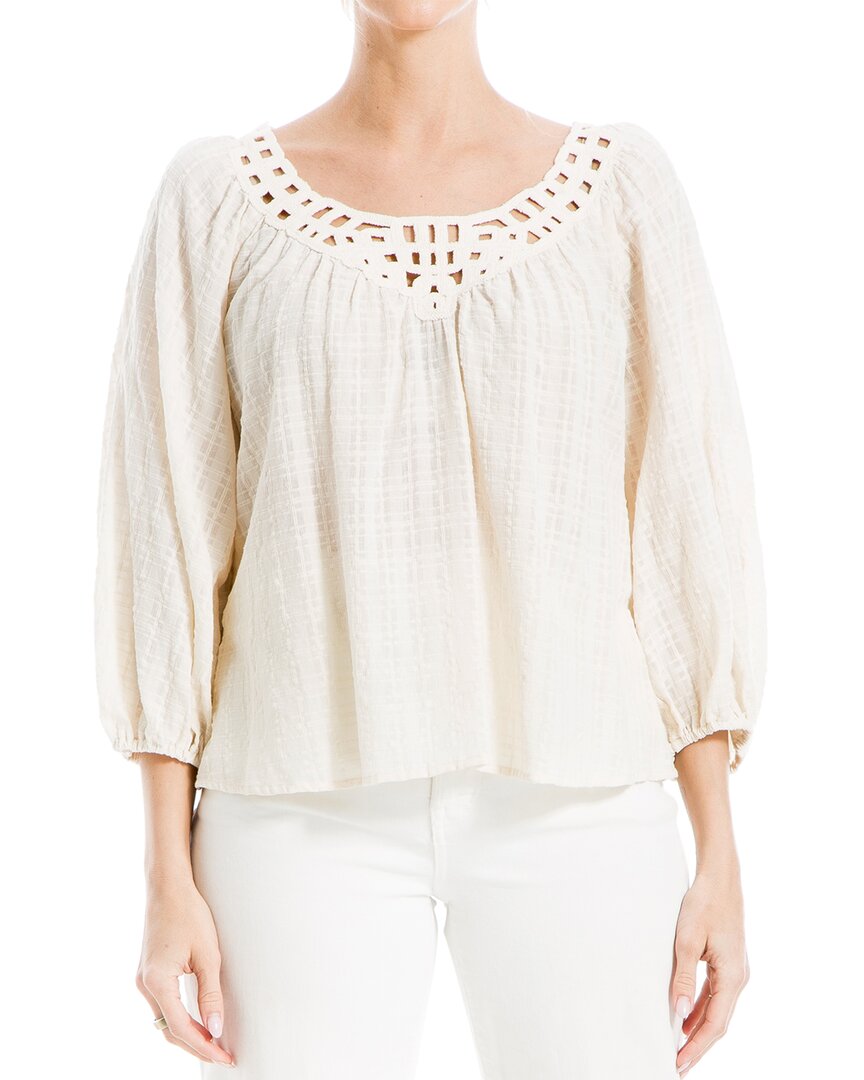 Max Studio 3/4-Bubble Sleeve Crochet Neck Top