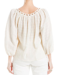 Max Studio 3/4-Bubble Sleeve Crochet Neck Top