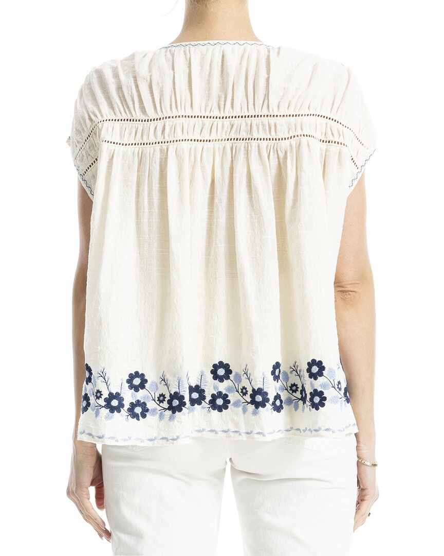 Max Studio Embroidered Cap Sleeve Notch Neck Top