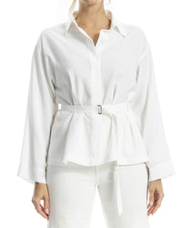 Max Studio Solid Belted Button-Up Shirt