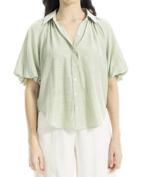 Max Studio Bubble Sleeve Button Front Shirt