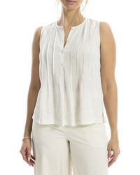 Max Studio Pleated Button-Front Linen-Blend Blouse