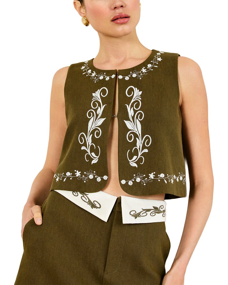 Line & Dot Brea Embroidered Linen-Blend Top