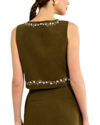 Line & Dot Brea Embroidered Linen-Blend Top