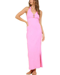 Surf Gypsy Crinkle Knit Halter Maxi Dress