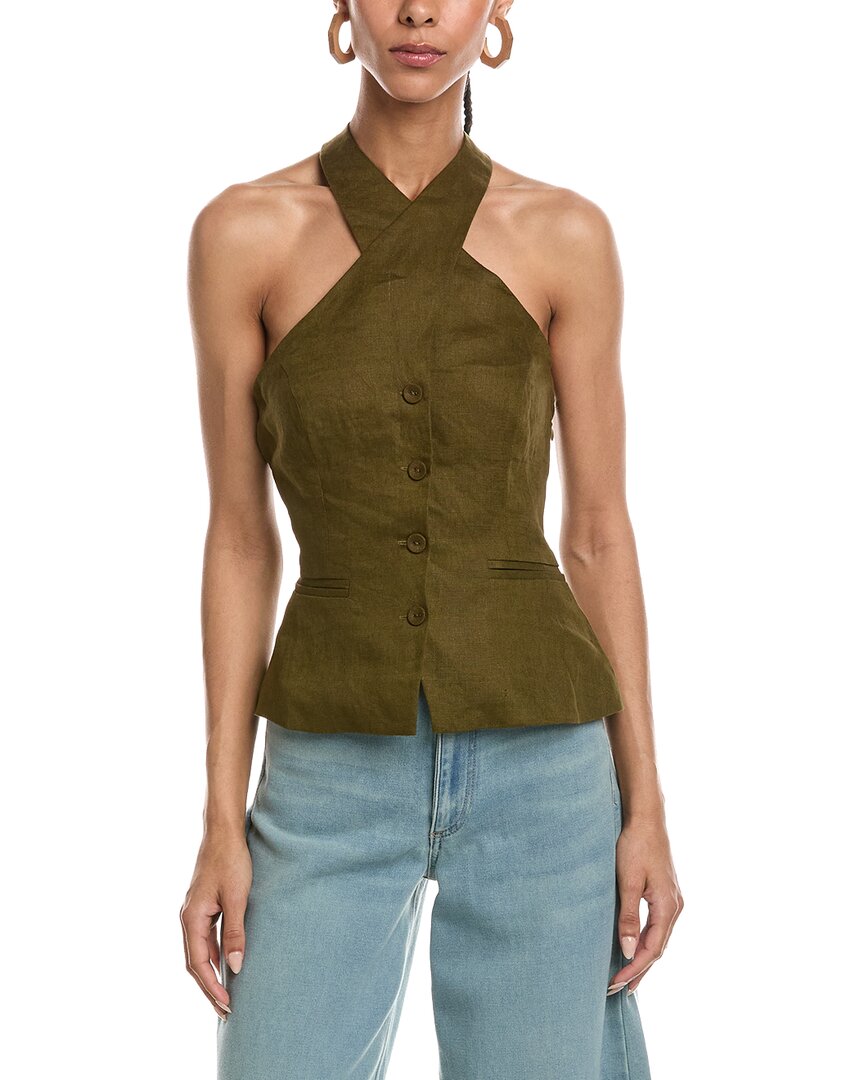 REVERIEE Reveriee Linen Halter Neck Top