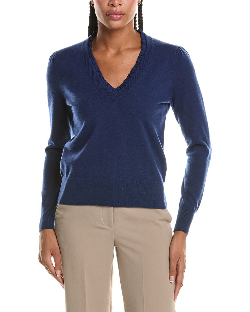 N.PEAL N.Peal Ruffle Trim V-Neck 100% Cashmere Sweater